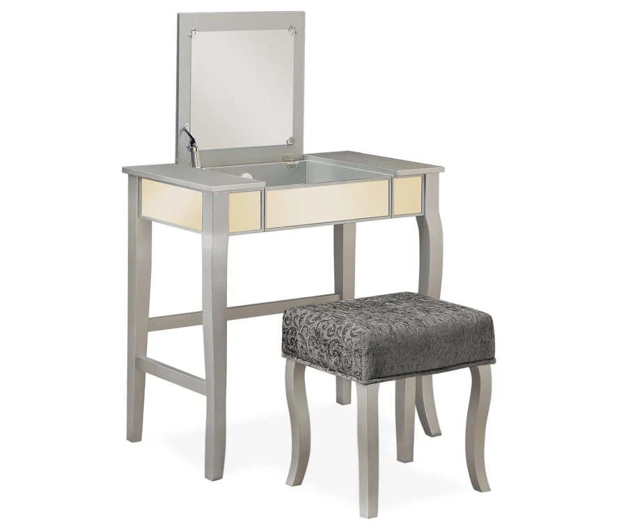 Betty Silver Mirror Vanity Set With Stool