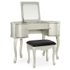 Kelly Silver Rounded Mirror Vanity Set With Stool