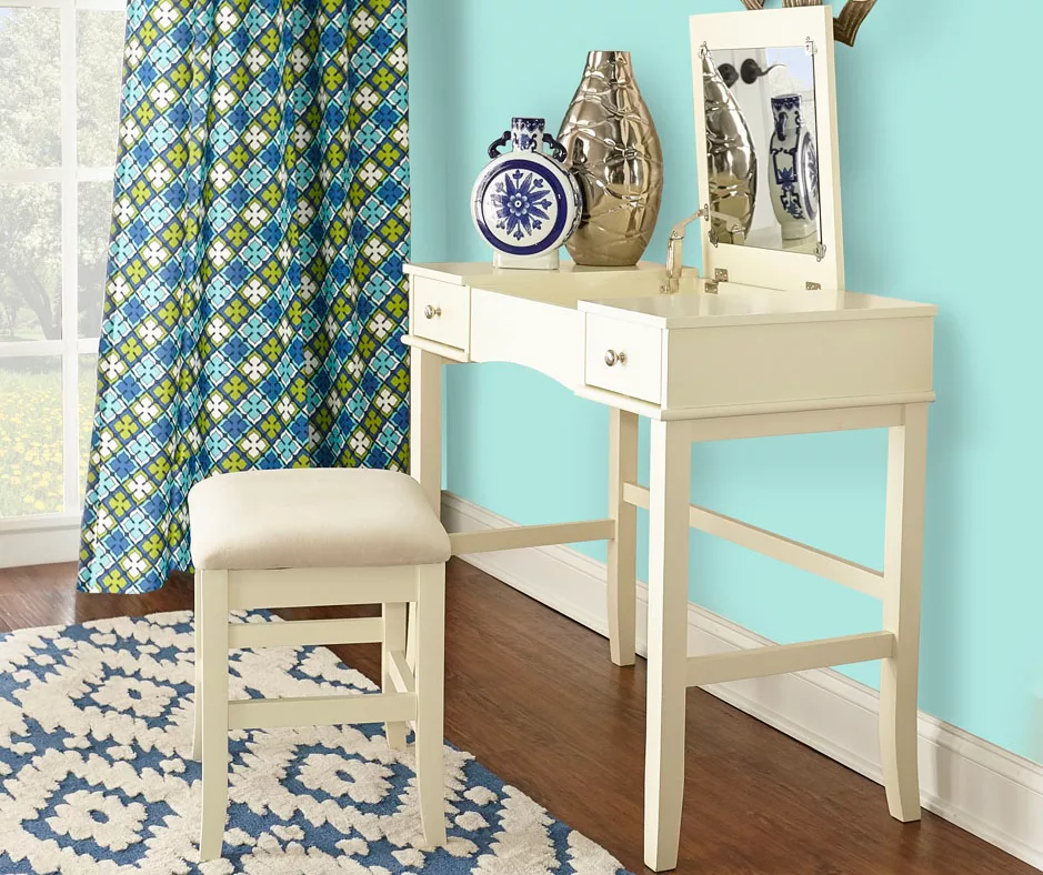 Caroline Cream Mirror Vanity Set With Stool - Image 2