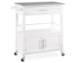 White Double Door Kitchen Cart With Granite Top