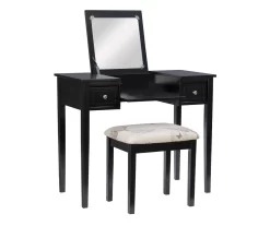 Black Butterfly Mirror Vanity Set With Stool