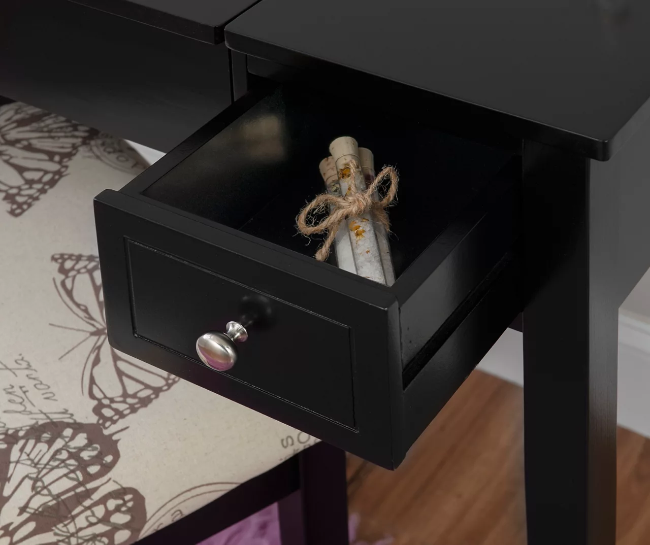 Black Butterfly Mirror Vanity Set With Stool - Image 5