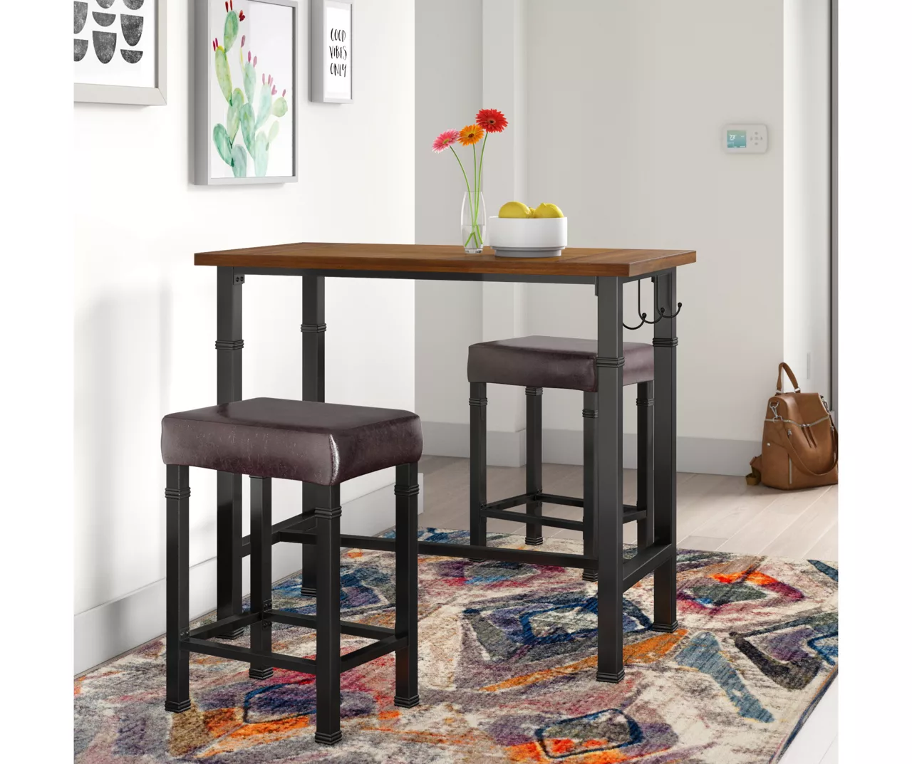 Luke Industrial 3-Piece Pub Table Set With Hooks - Image 12
