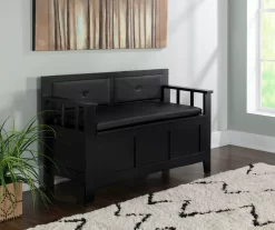 Black Padded Faux Leather Storage Bench