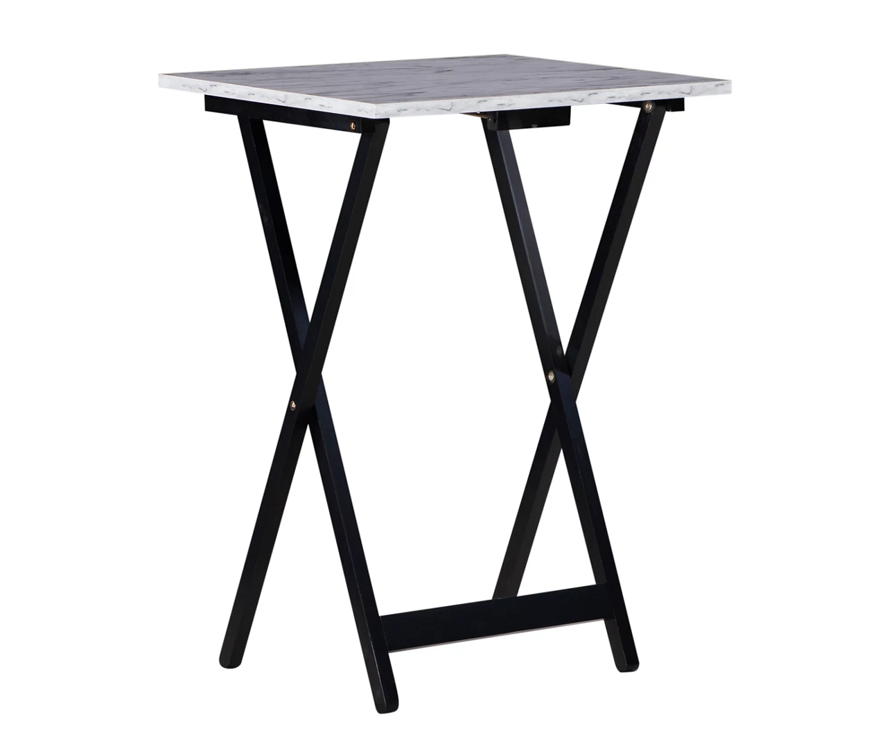 Davis White Faux Marble Tray Tables With Stand, 5-Piece Set - Image 6