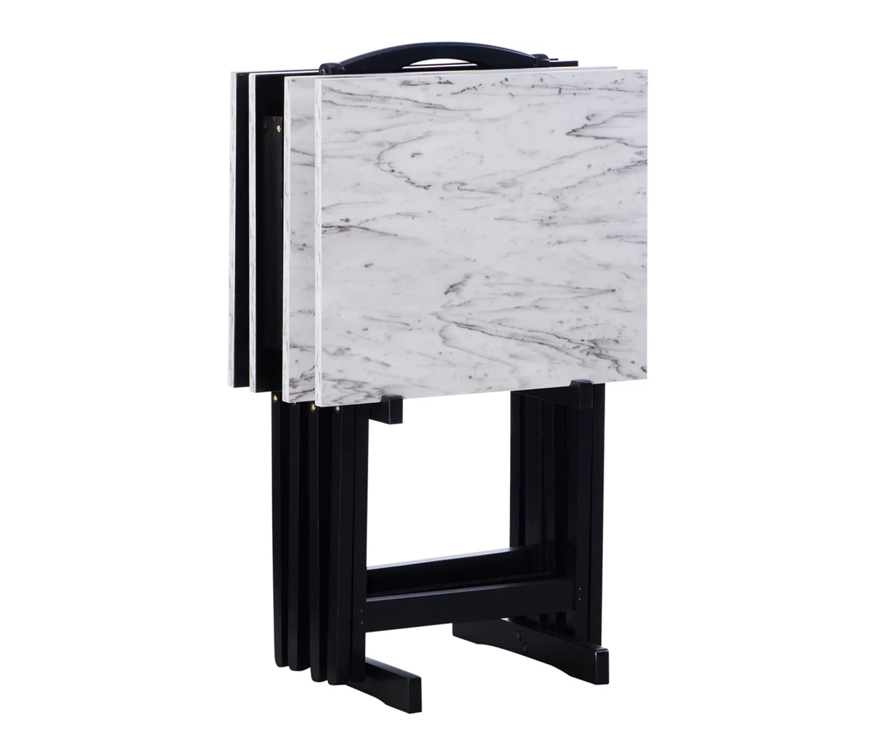 Davis White Faux Marble Tray Tables With Stand, 5-Piece Set - Image 8
