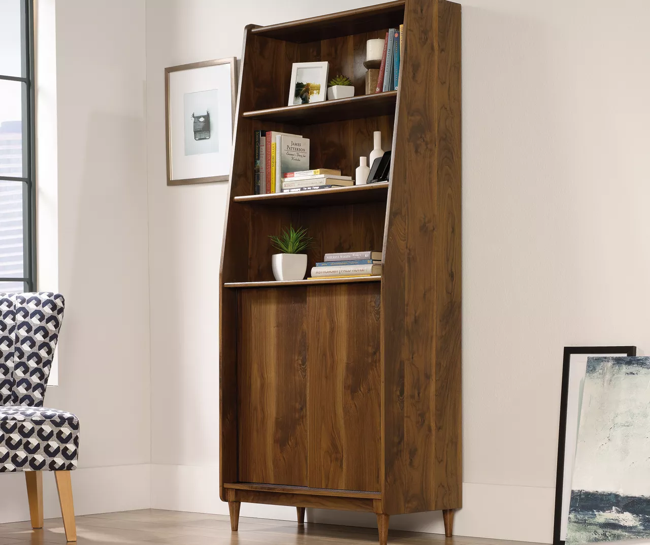 Harvey Park Dark Brown 3-Shelf Wide Bookcase - Image 2