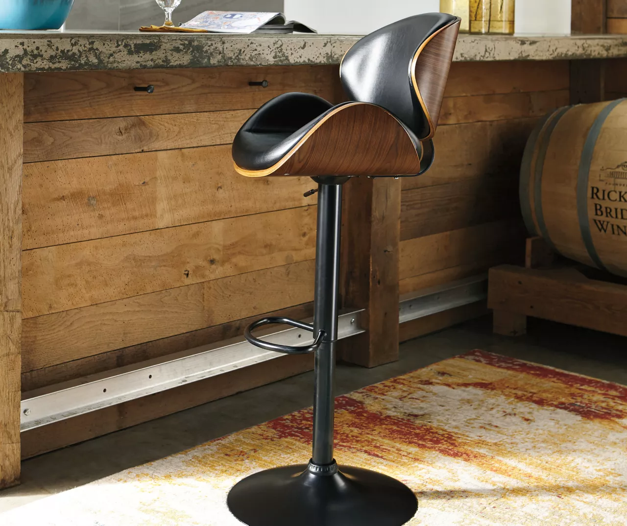 Bellatier Black & Brown Contoured Adjustable Height Barstool - Image 2