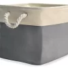 Gray & Cream Fabric Storage Bin With Rope Handles