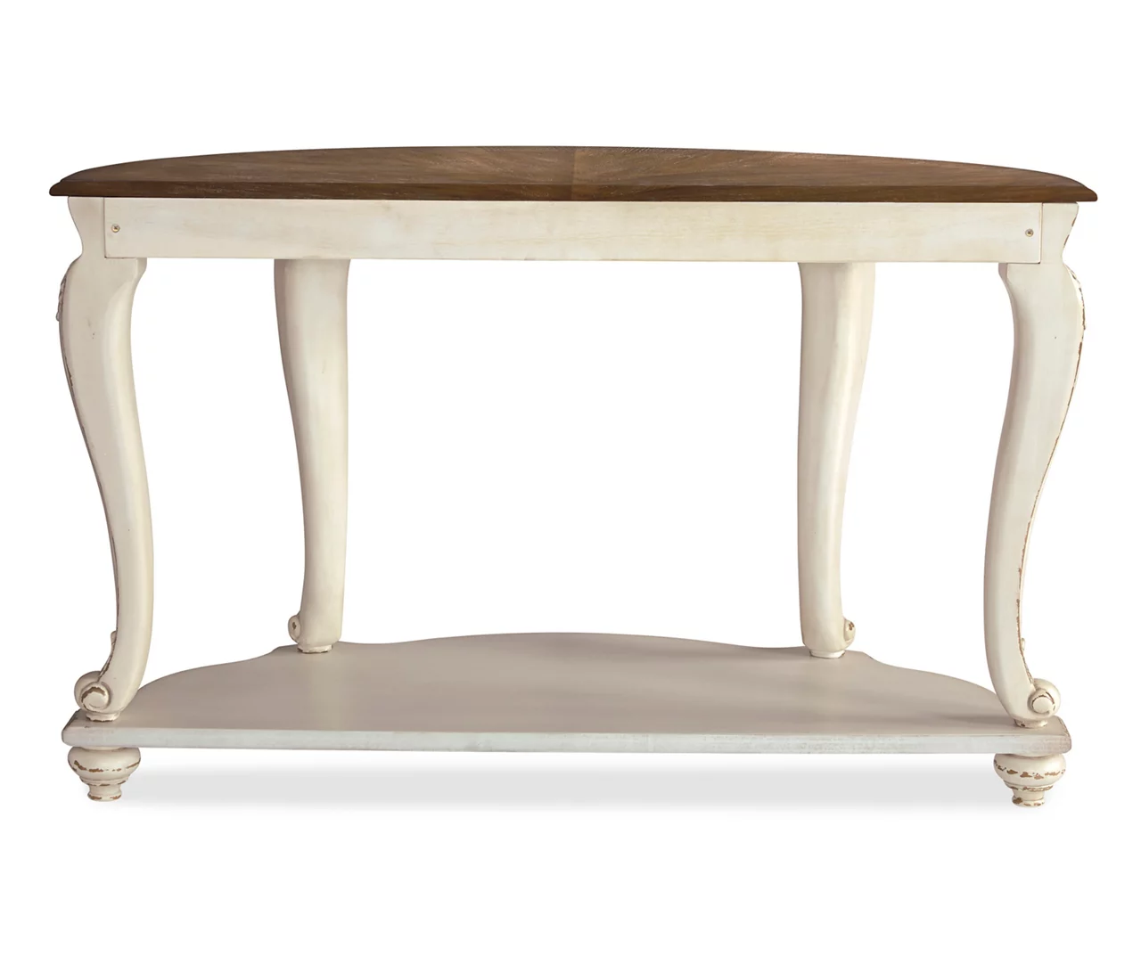 Realyn White & Brown Two-Tone Half-Circle Console Table - Image 4