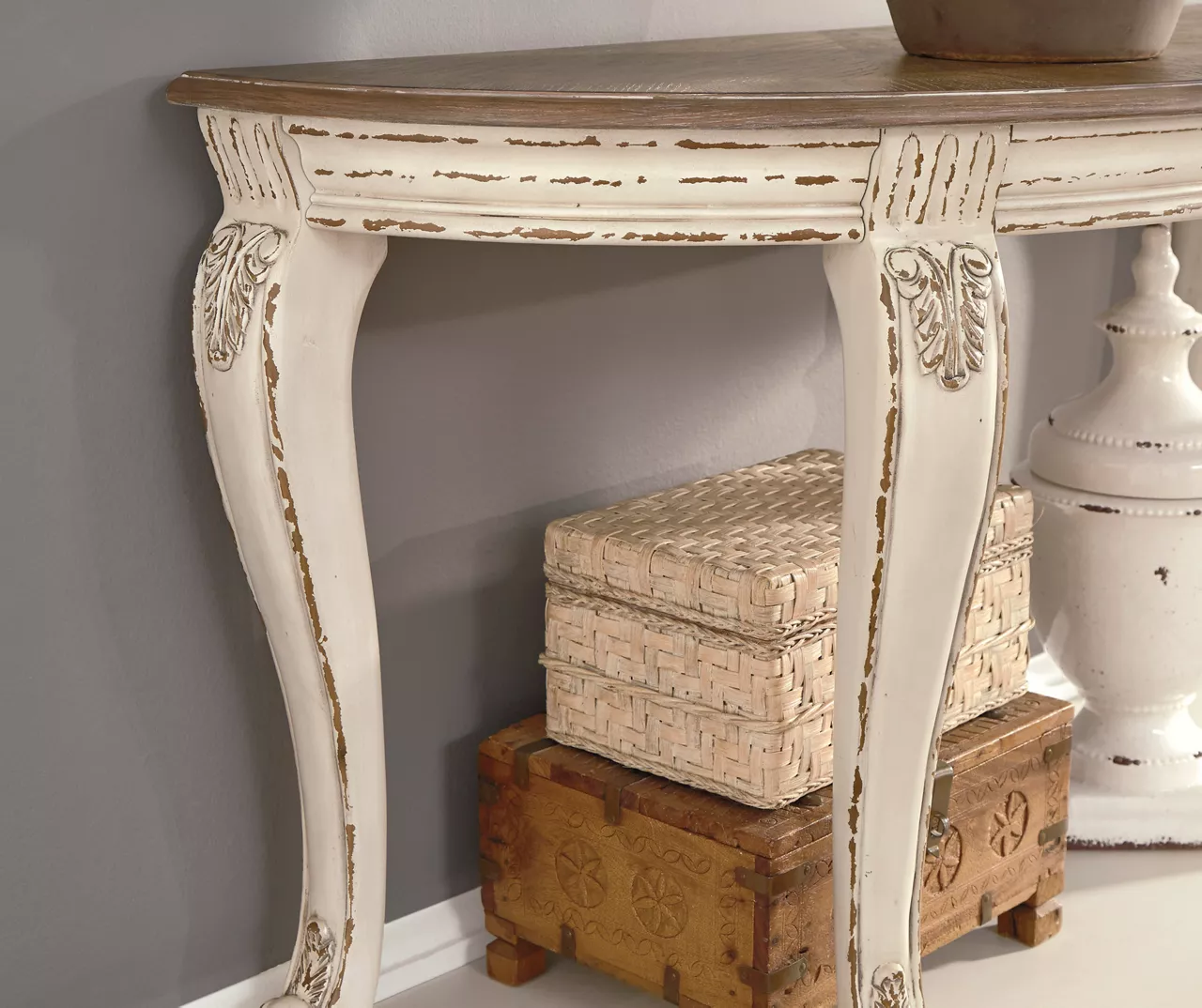 Realyn White & Brown Two-Tone Half-Circle Console Table - Image 5