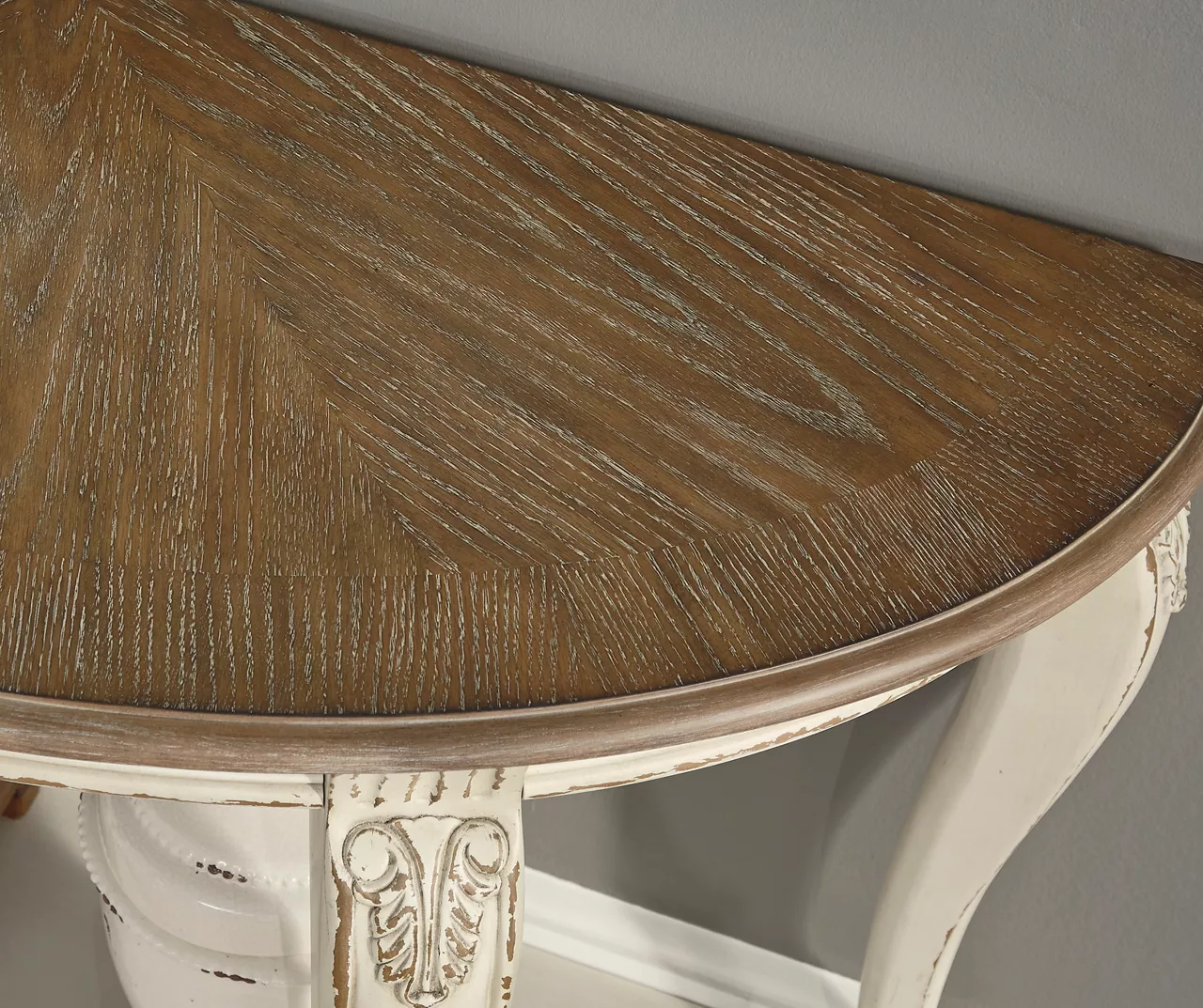 Realyn White & Brown Two-Tone Half-Circle Console Table - Image 6