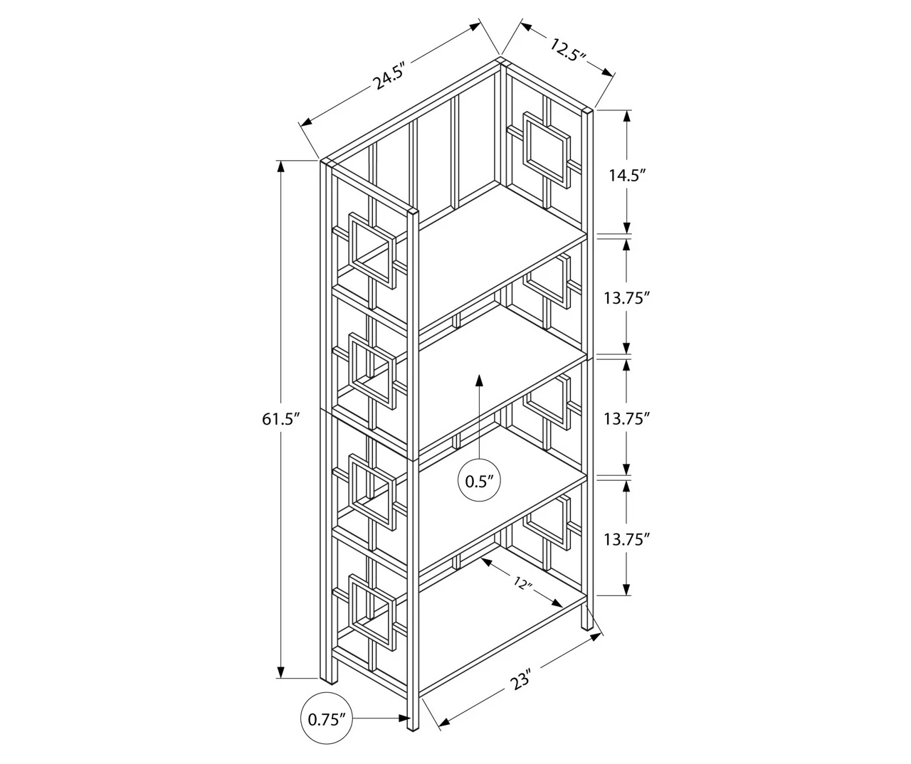 Dark Taupe Square 4-Shelf Open Bookcase - Image 3