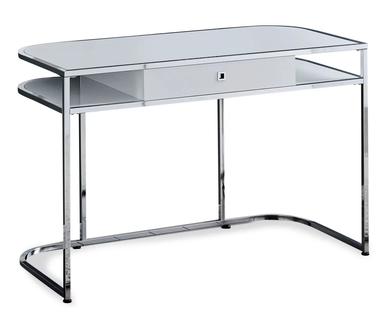 White & Silver Chrome Office Desk