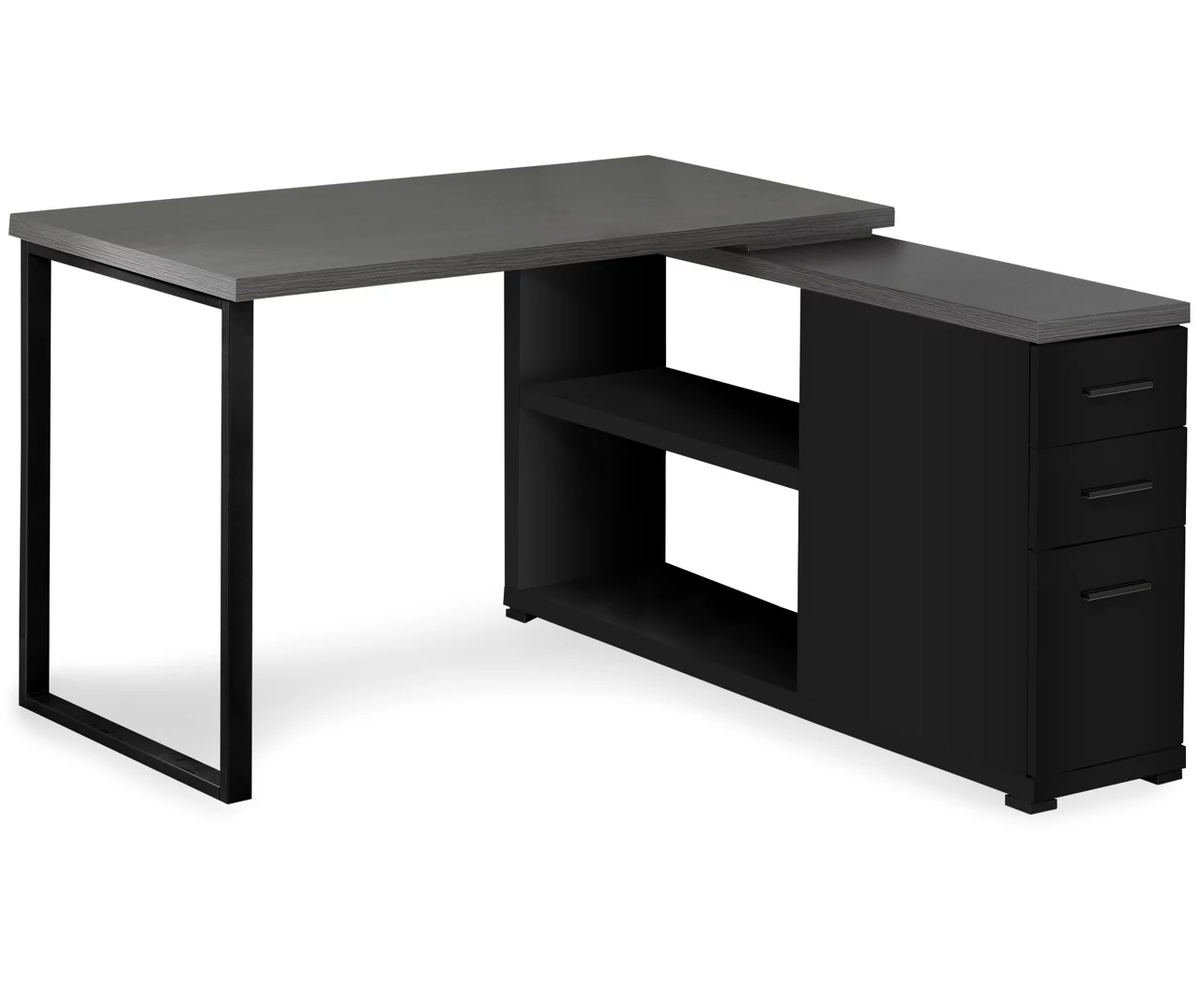 Gray & Black L-Shaped 3-Drawer Computer Desk