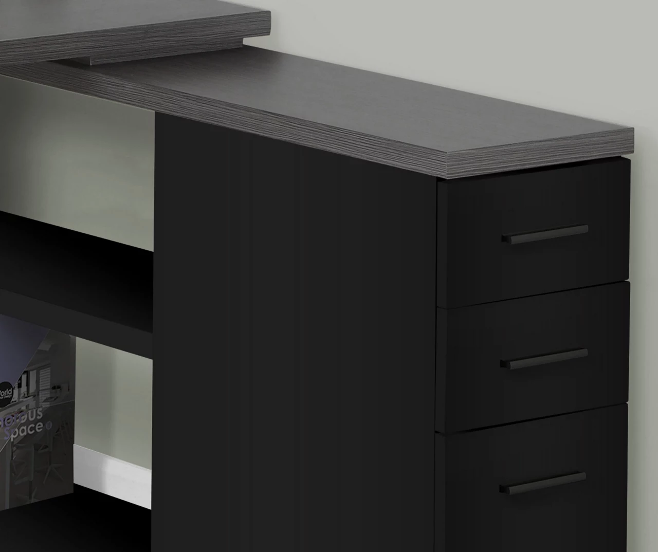 Gray & Black L-Shaped 3-Drawer Computer Desk - Image 4