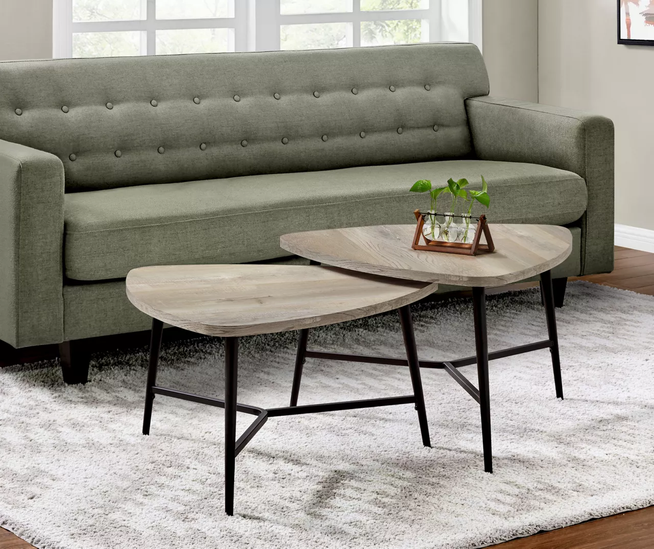 Taupe Reclaimed Triangular 2-Piece Nesting Table Set - Image 2