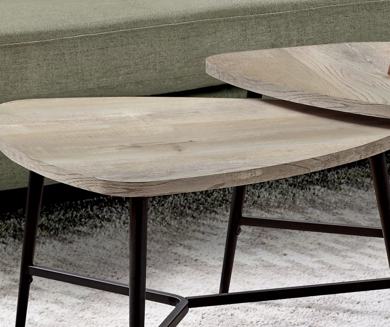 Taupe Reclaimed Triangular 2-Piece Nesting Table Set - Image 3