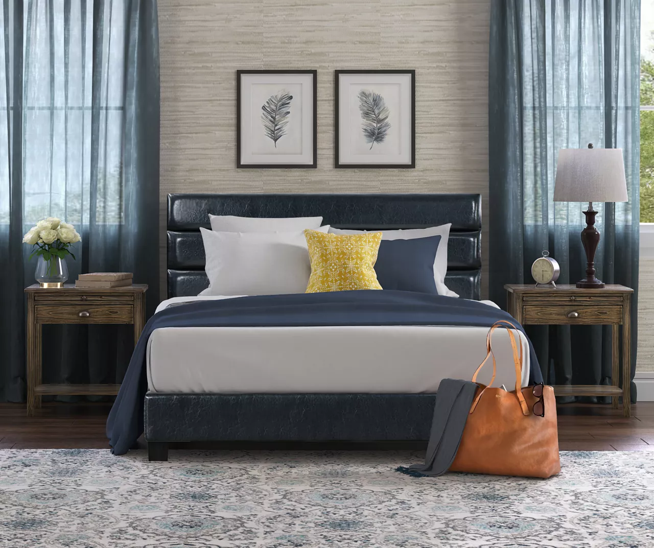 Black Hudson Queen Leather Upholstered Bed - Image 9