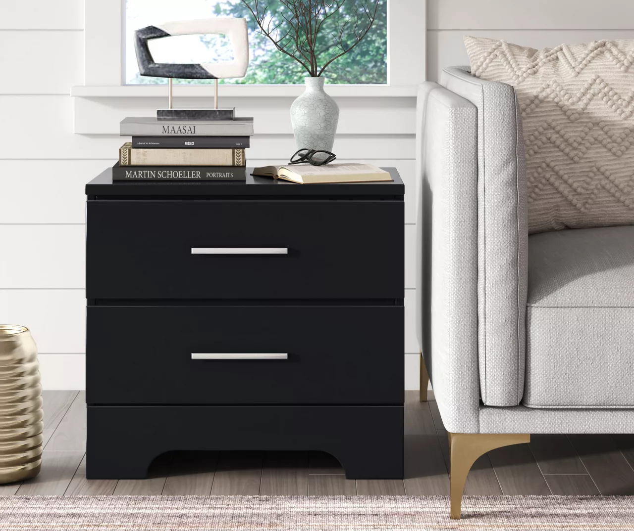 Black Hudson 2-Drawer Wood Nightstand - Image 7