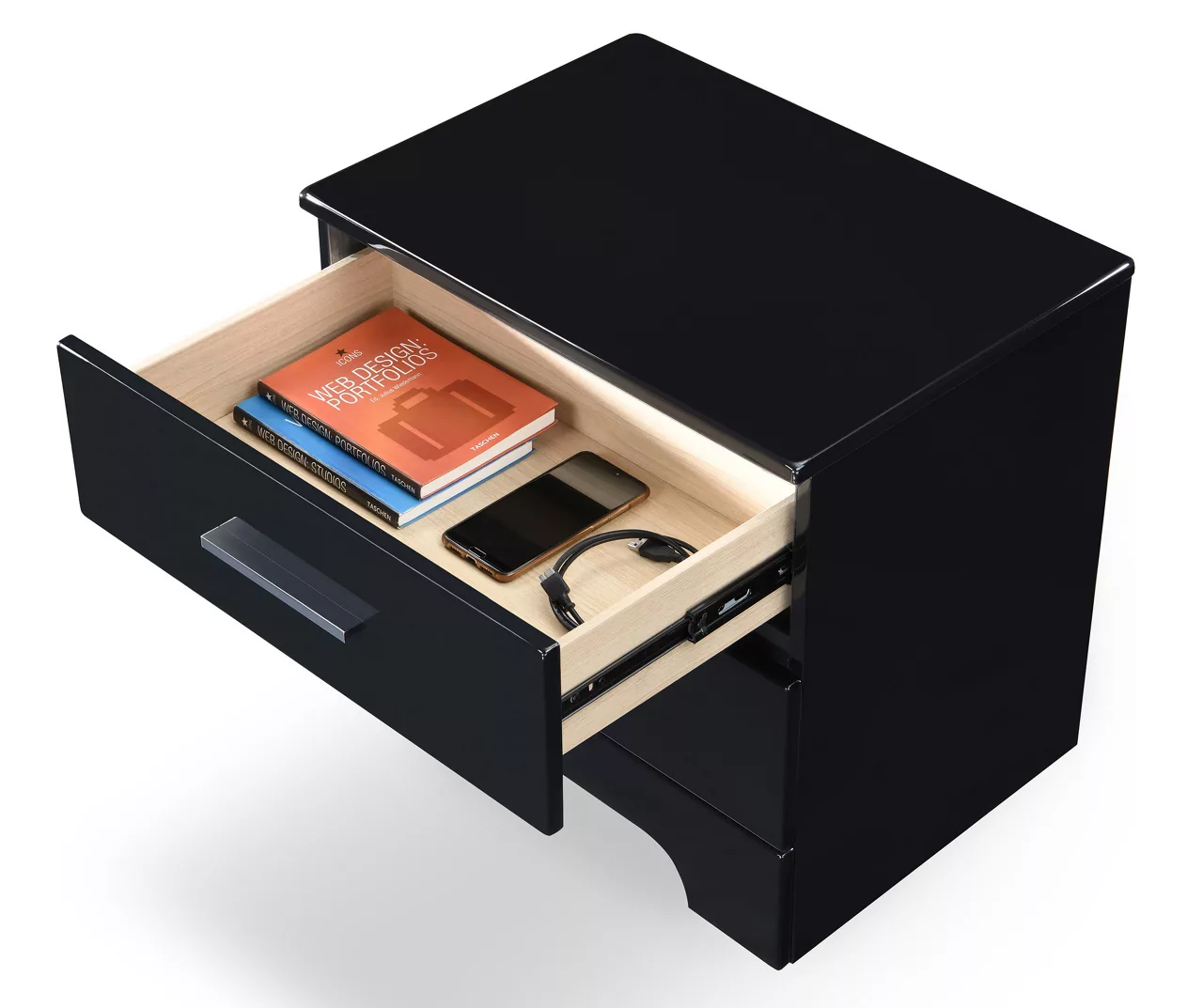 Black Hudson 2-Drawer Wood Nightstand - Image 5