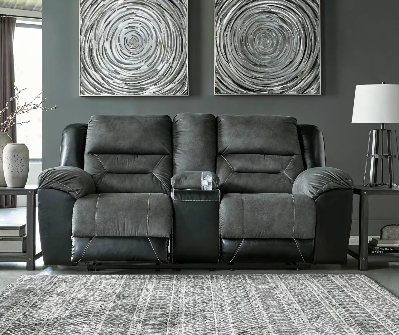 Earhart Faux Leather Reclining Console Loveseat - Image 5