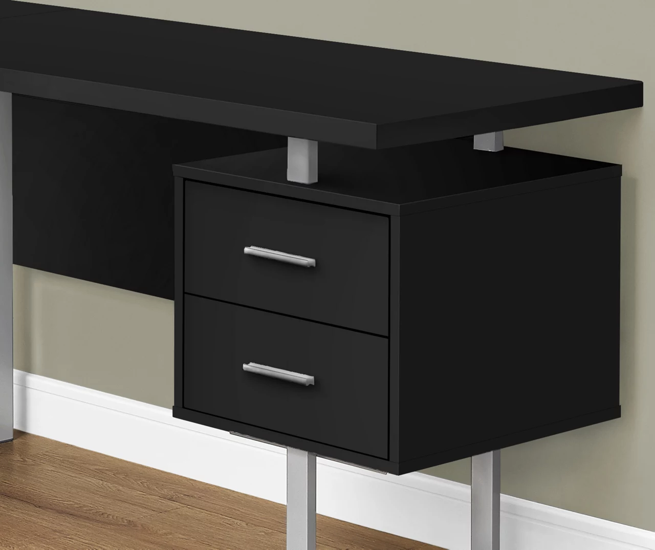Black & Silver 3-Drawer L-Shaped Corner Desk - Image 3