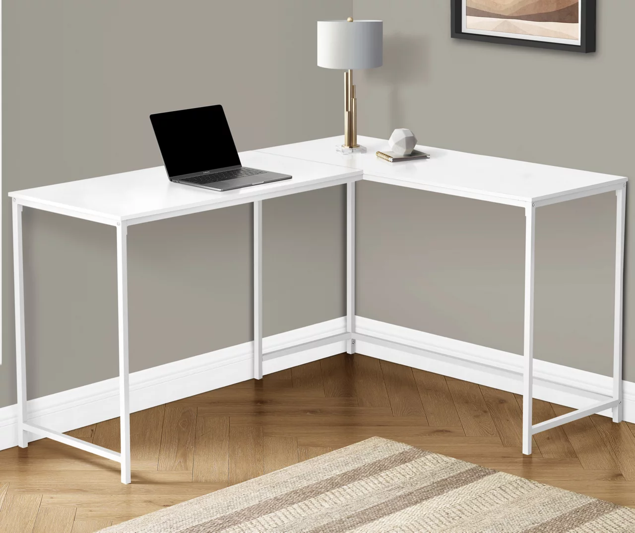 White Metal L-Shaped Corner Desk - Image 2