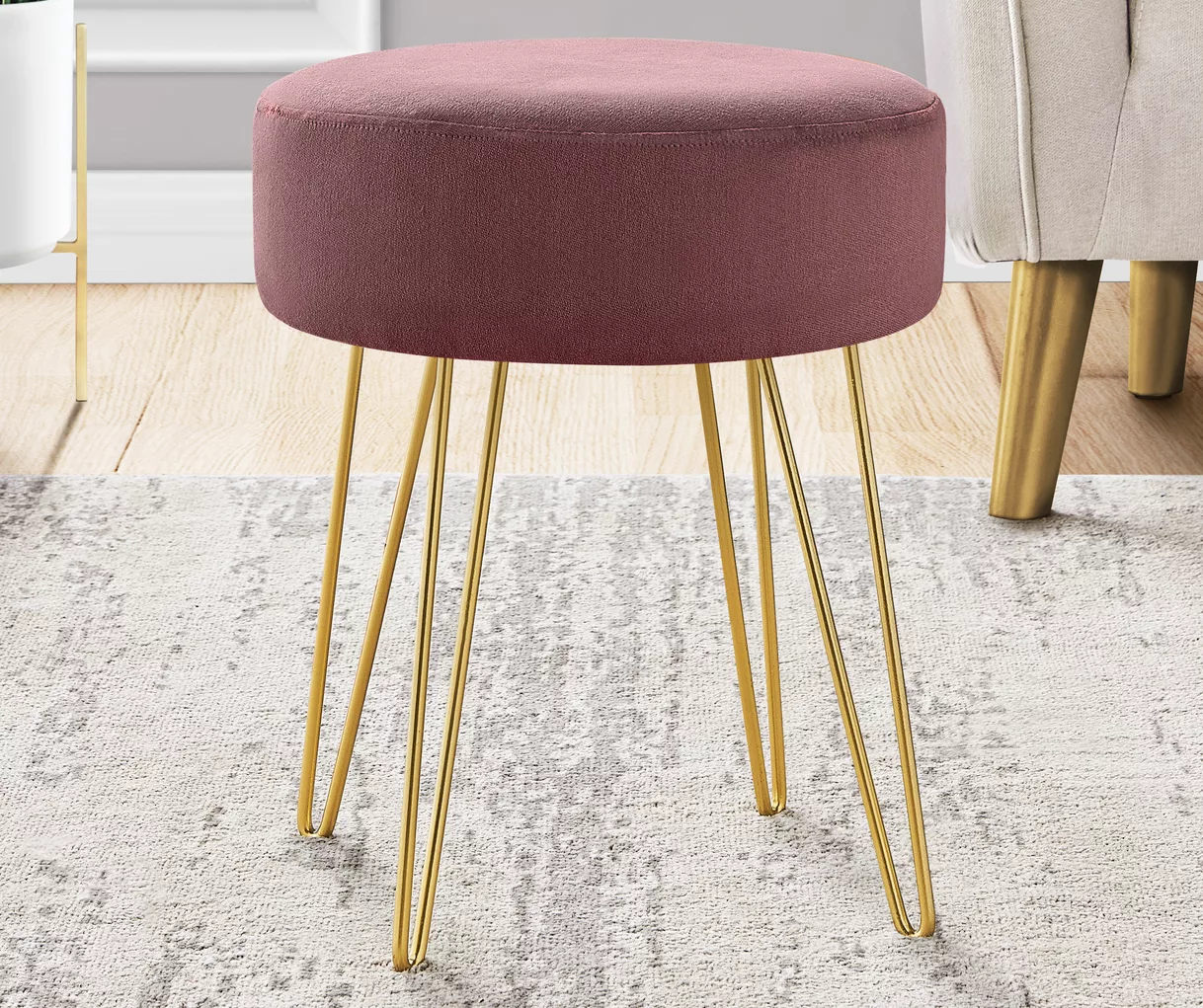 Hairpin Leg Upholstered Ottoman - Image 4
