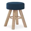 Blue Velvet Upholstered Wooden Ottoman