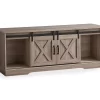 59" Dark Taupe Wood Look Sliding Barn Door TV Stand