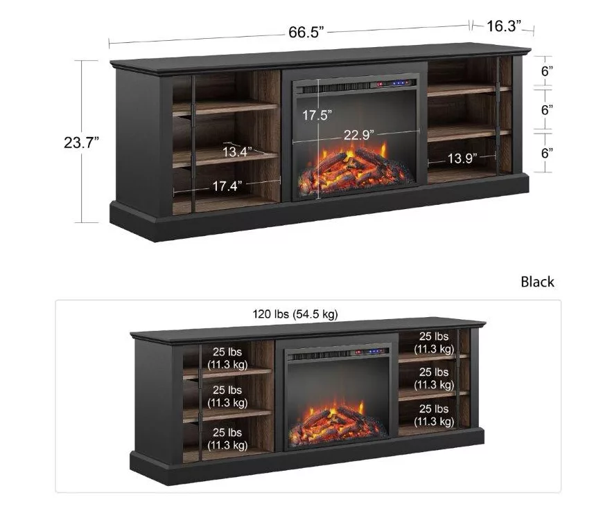 70" Fowler Black Electric Fireplace Console - Image 5