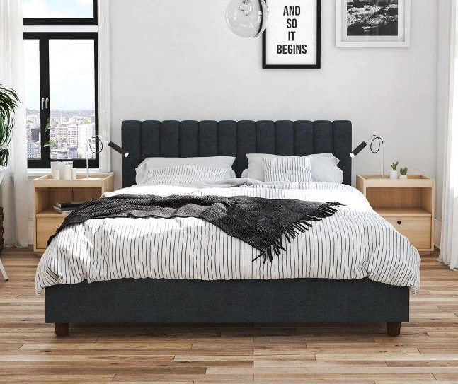 Novogratz Brittany Upholstered Linen Queen Bed - Image 4