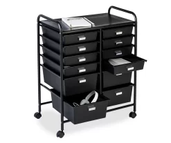 Black Metal 12-Drawer Rolling Storage Cart