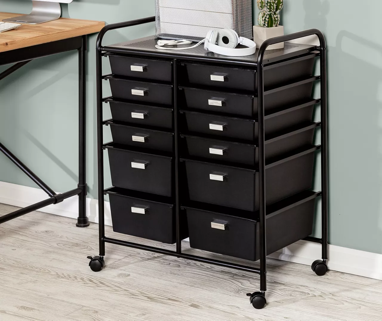Black Metal 12-Drawer Rolling Storage Cart - Image 2