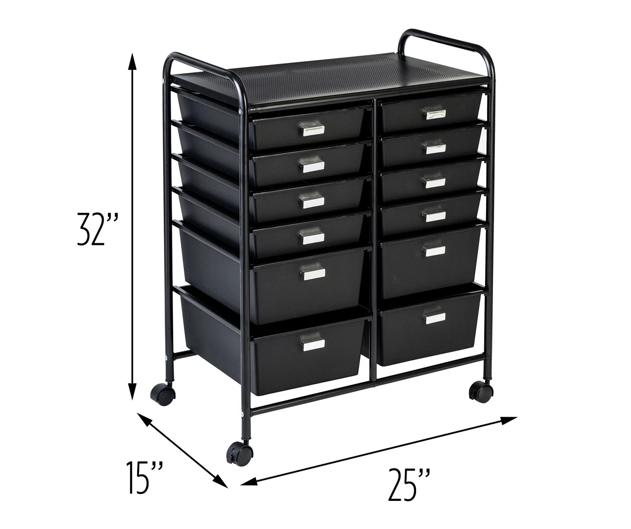 Black Metal 12-Drawer Rolling Storage Cart - Image 5
