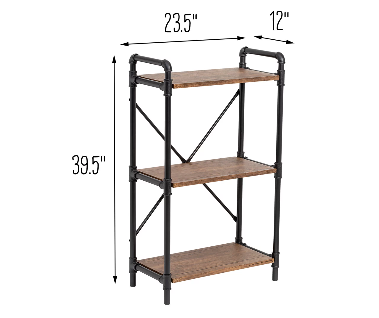 Black Industrial 3-Tier Bookshelf - Image 5