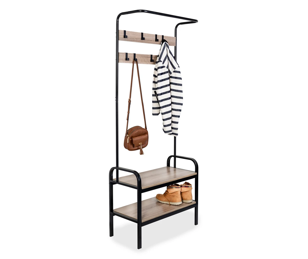Black Steel 8-Hook Entry Rack & Bench