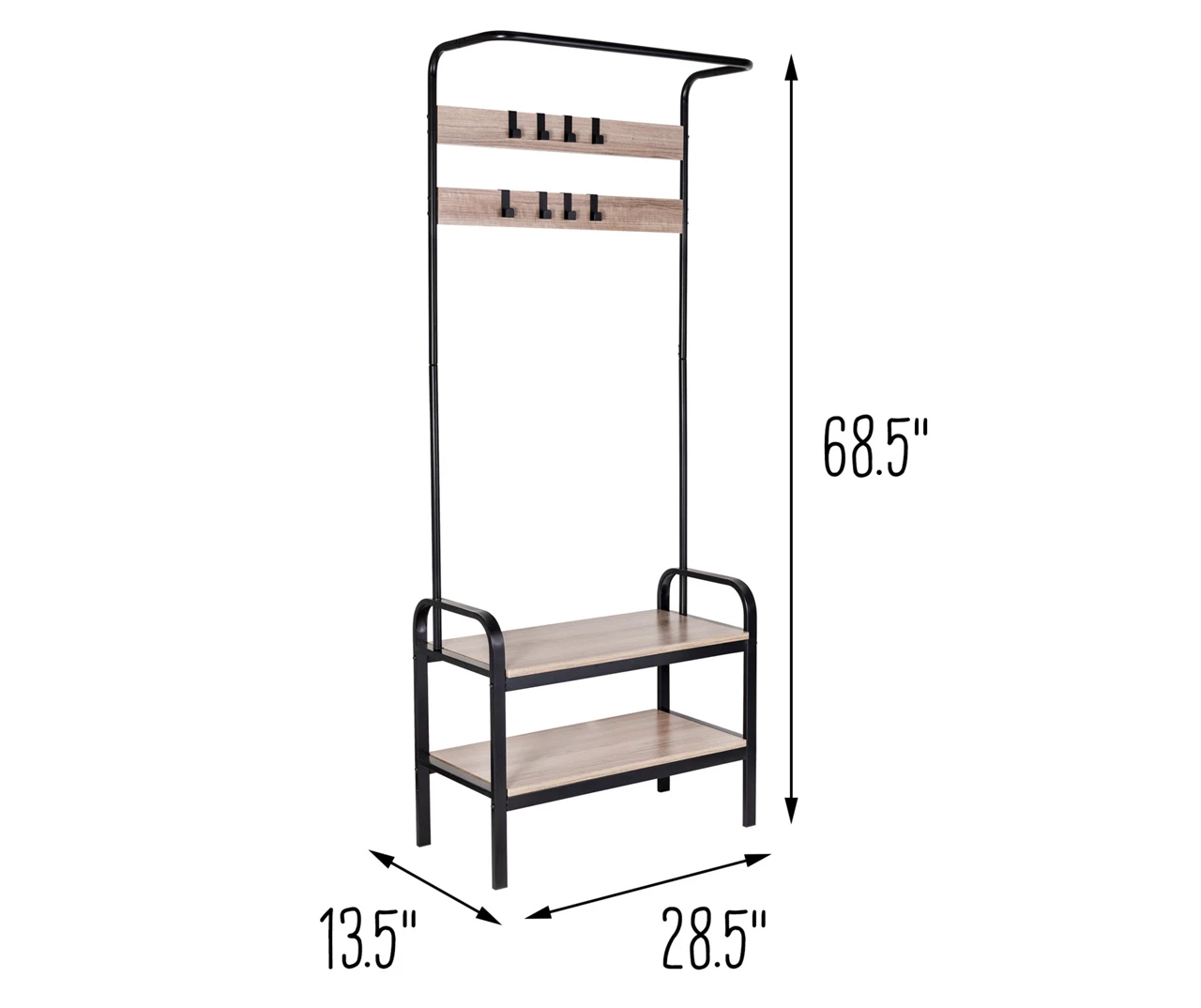 Black Steel 8-Hook Entry Rack & Bench - Image 5
