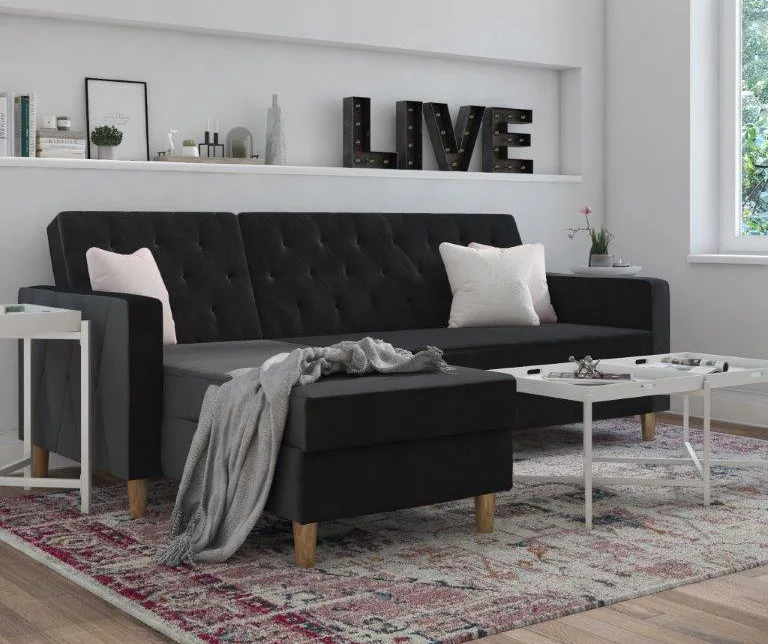 CosmoLiving Liberty Black Velvet Sectional Storage Futon - Image 2