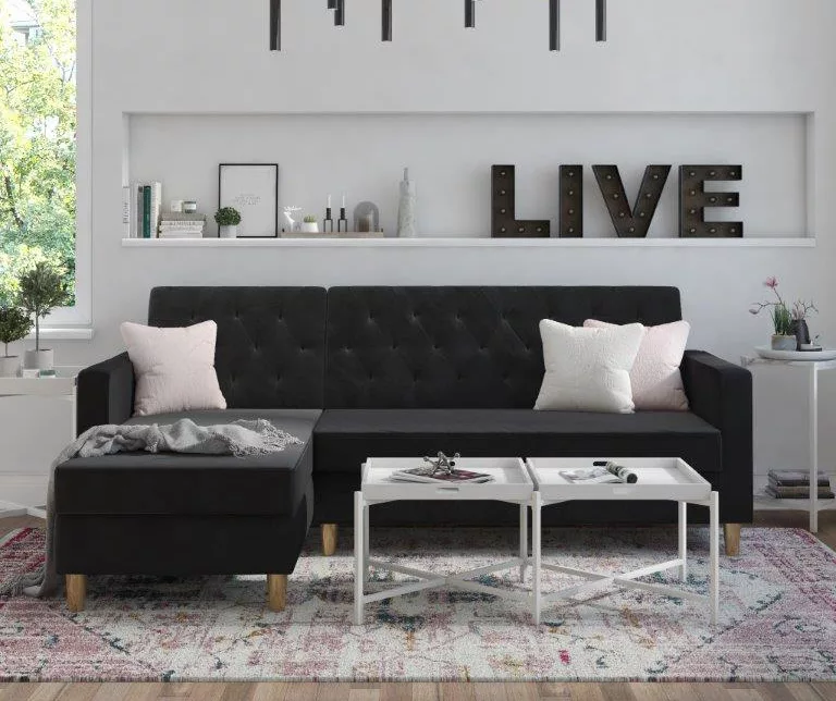 CosmoLiving Liberty Black Velvet Sectional Storage Futon - Image 5