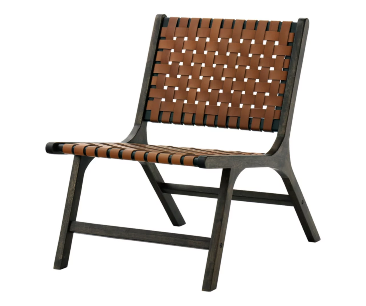 Fayme Camel Armless Leather Woven-Back Lounge Chair