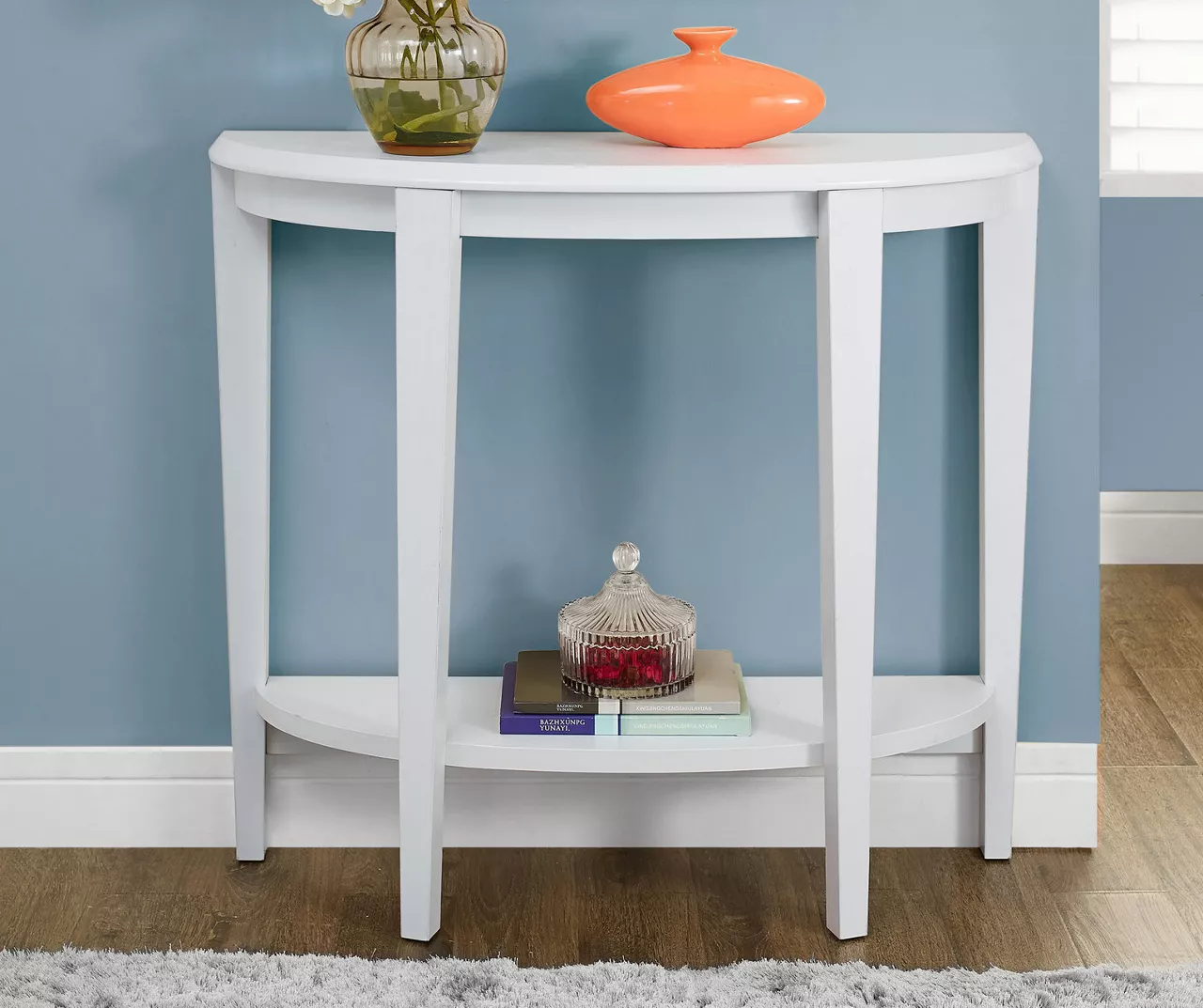 White 2-Tier Half Moon Console Table - Image 2