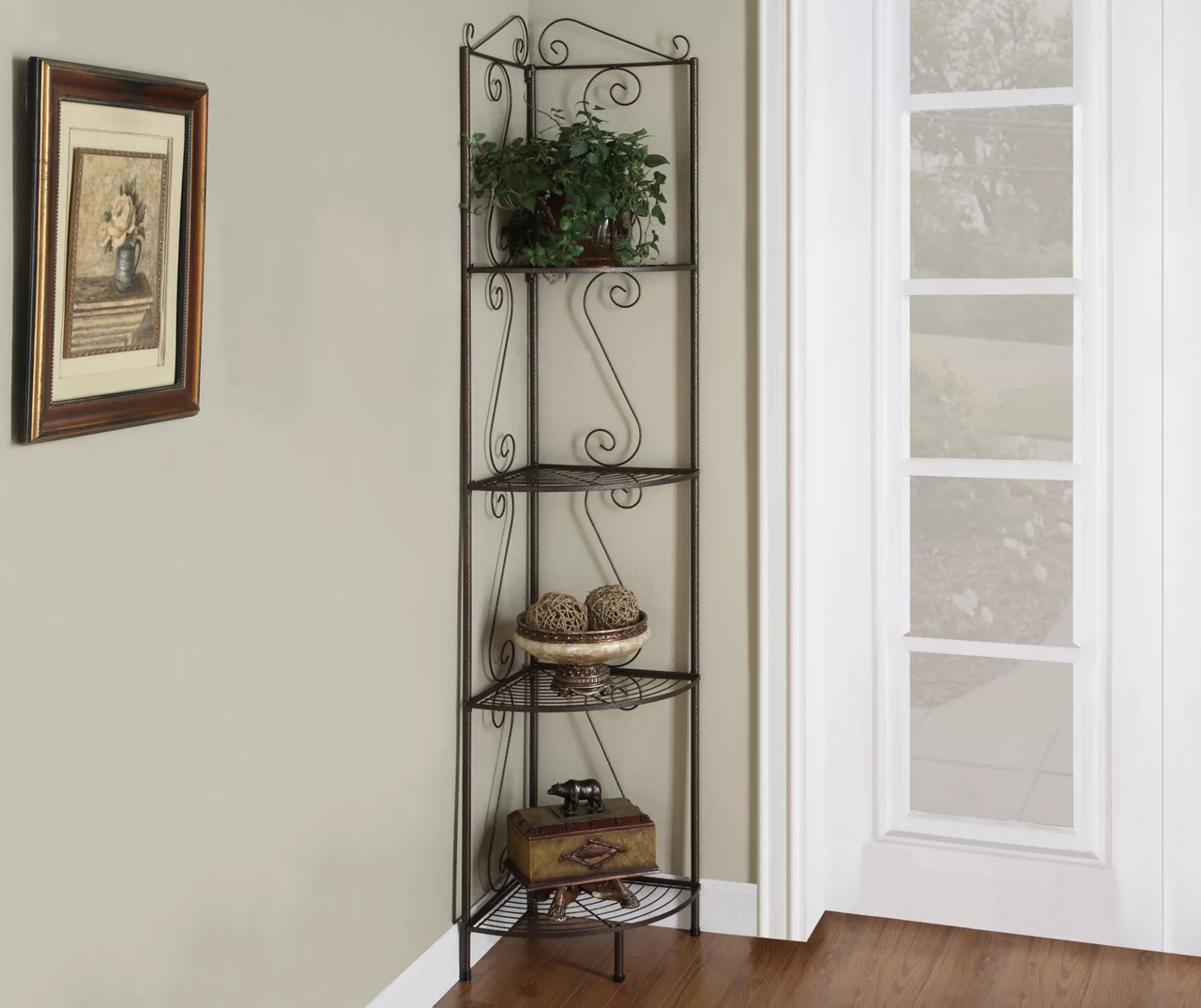 Copper Metal 4-Shelf Etagere Corner Bookcase - Image 2
