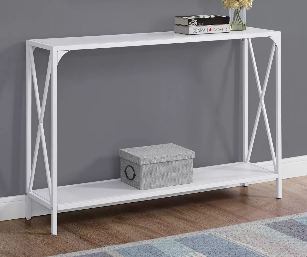 White Metal X-Shaped Console Table - Image 2