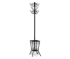 Black Metal 8-Hook Coat Rack With Umbrella Holder