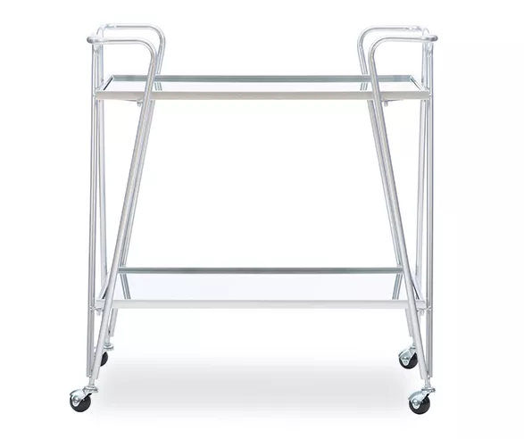 Hampton Silver 2-Shelf Rolling Steel Bar Cart - Image 2