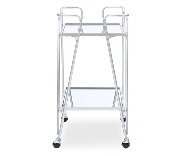 Hampton Silver 2-Shelf Rolling Steel Bar Cart - Image 3