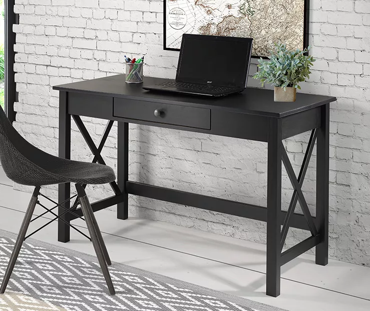 Richland Black 1-Drawer Wood X Leg Wood End Table - Image 2