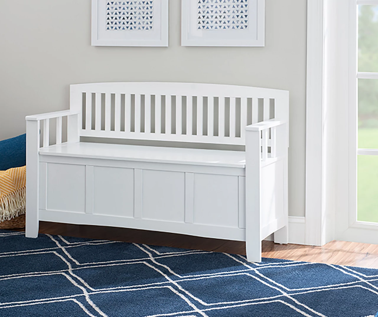 Jeanette White Slat Back Storage Bench - Image 2